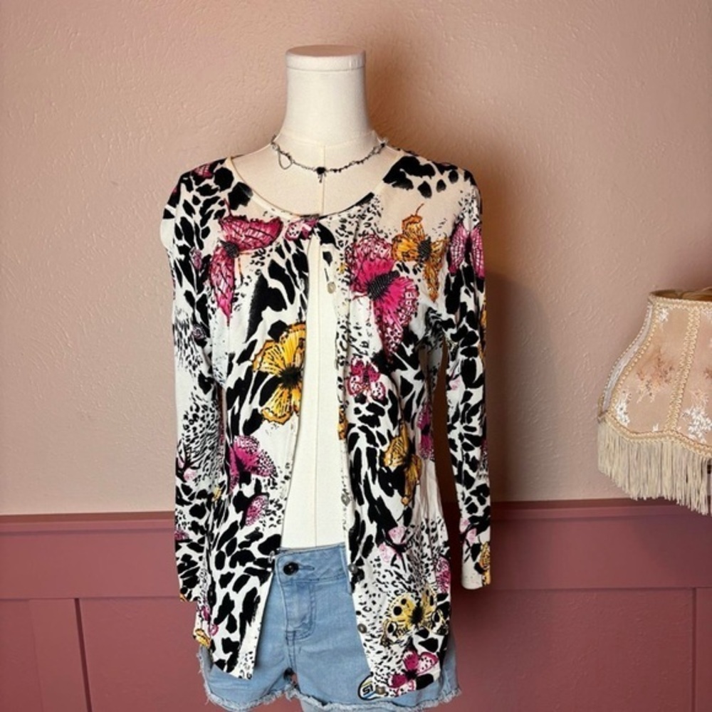 venue vtg fairy y2k nostalgic beaded butterfly cardigan blouse sz large white